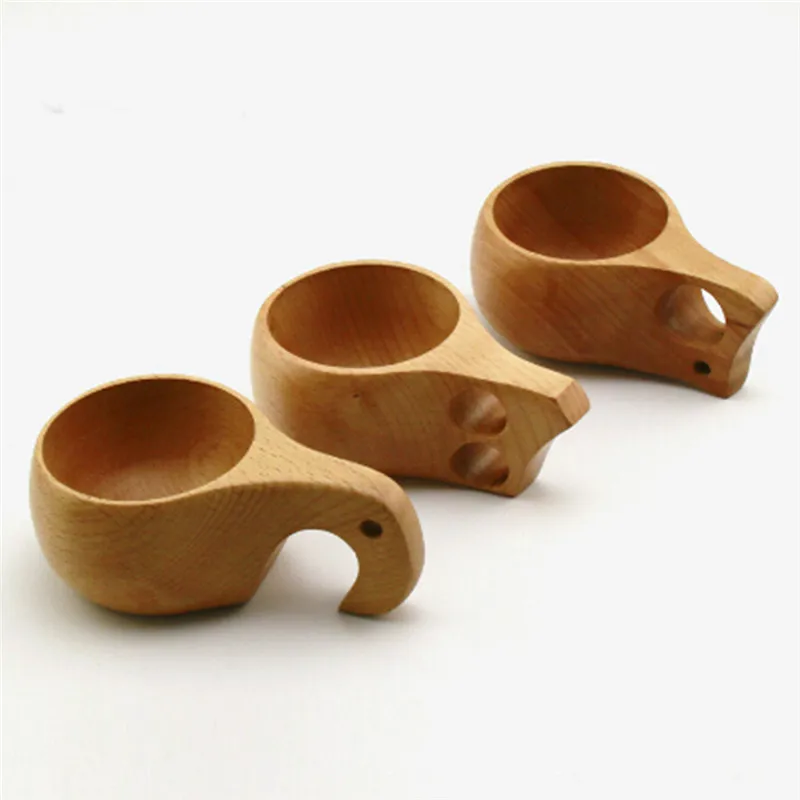 

Handmade Beech Wooden Cups Nordic Style Traditional Outdoor Wood Wine Cups Elephant Single Hole Double Hole Cups