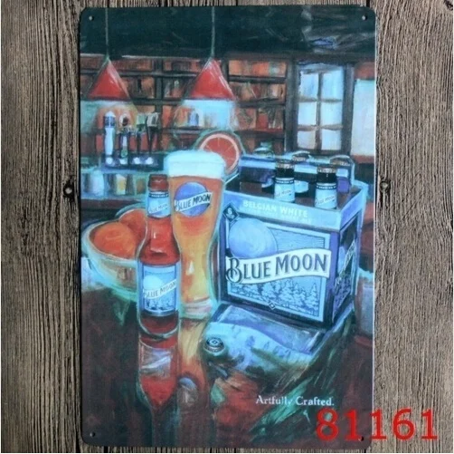 Искусно голубая луна бельгийского пиво оловянный знак металлический настенный