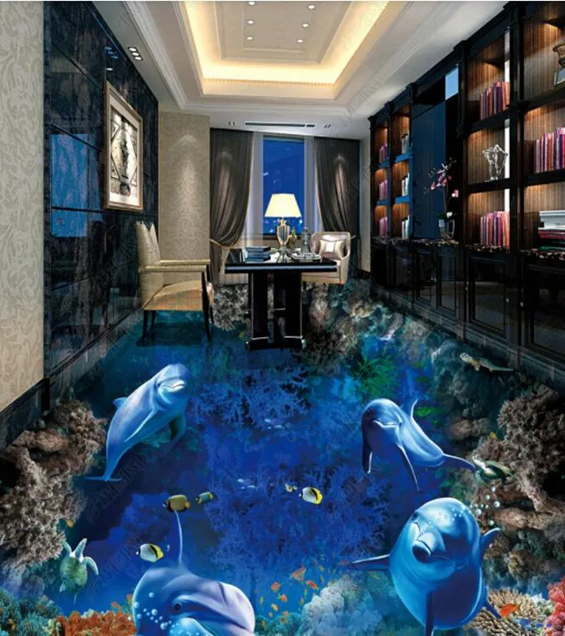 

PVC Dolphin Ocean World non-slip waterproof self-adhesive 3D floor sticker tiles bathroom 3D wallpaper