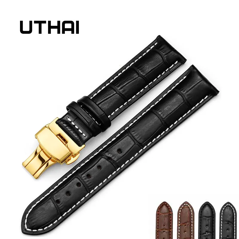 UTHAI Z06 gold двойной щелчок эластичная бабочка пряжка ремешок коровья кожа