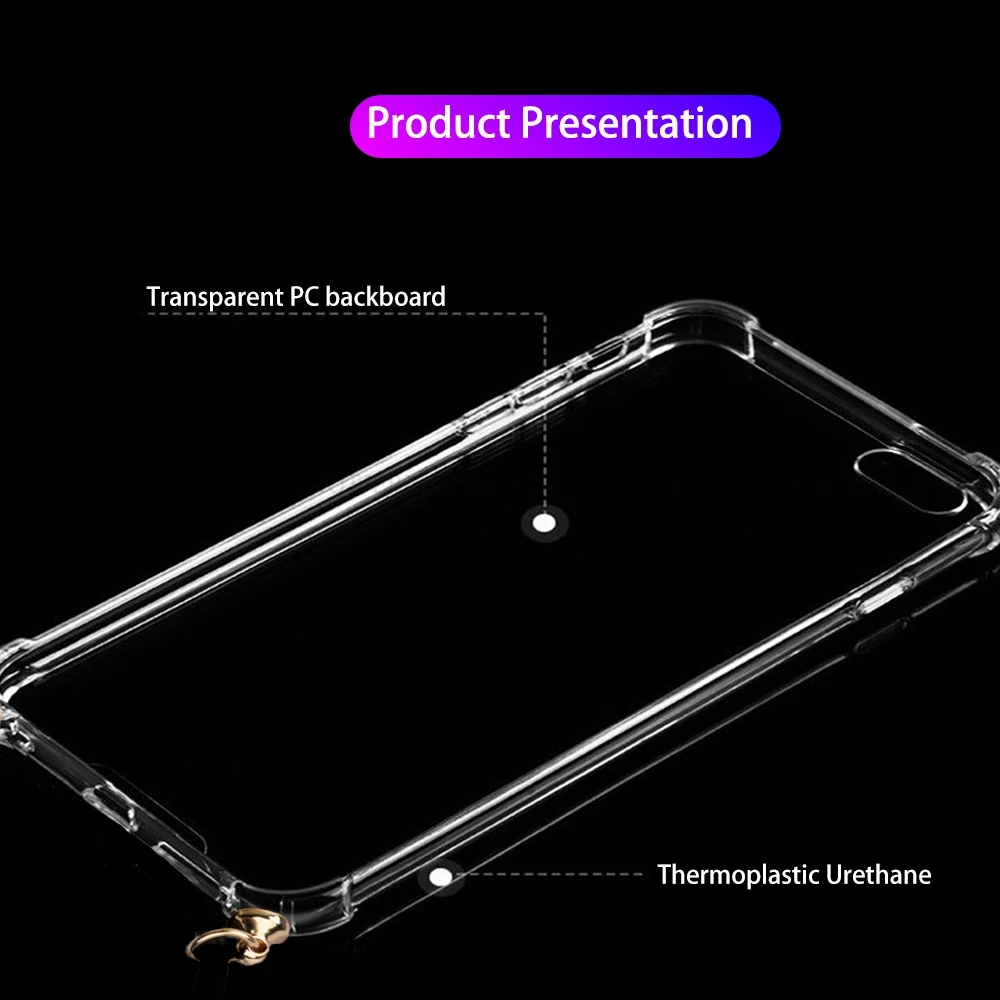 Transparent Phone Acrylic Airbag Case For iphone 7 8 6 6S Plus XS Max XR Lanyard Necklace Shoulder Neck Strap Rope Cord Cover |