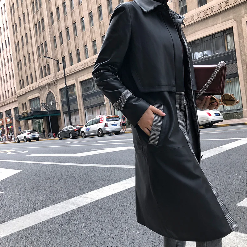 

JCBC 2021 Real Sheepskin Coats for Women Fashion Genuine Leather Jacket Spring Autumn Jackets Long Trench Female Outerwear OT289