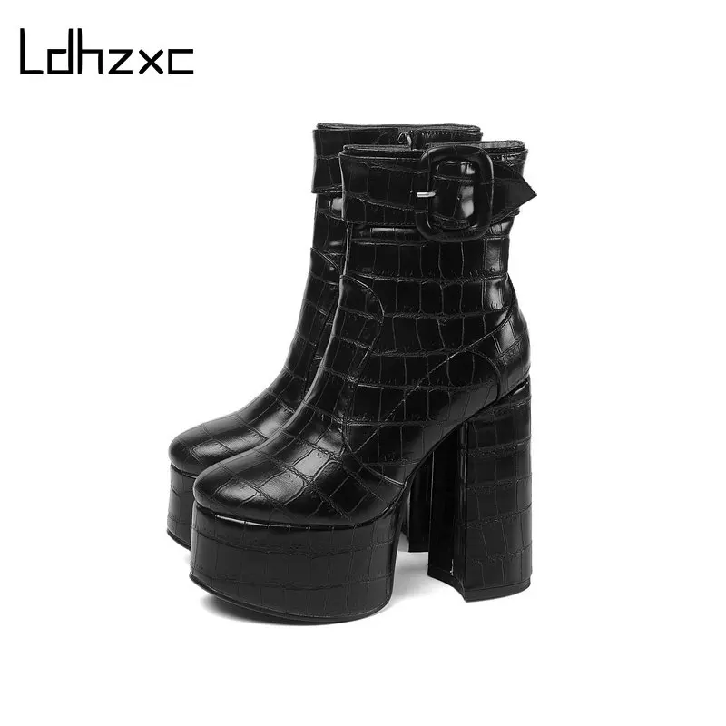 

LDHZXC Autumn Winter Boots for Women Platform High Heels Ankle Boots Round Toe Office Working Chelsea Boots