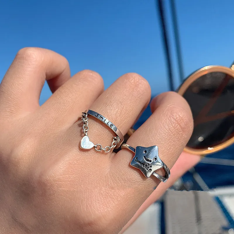 Корейская мода милые кольца в виде пятиконечной звезды улыбающееся лицо любовь