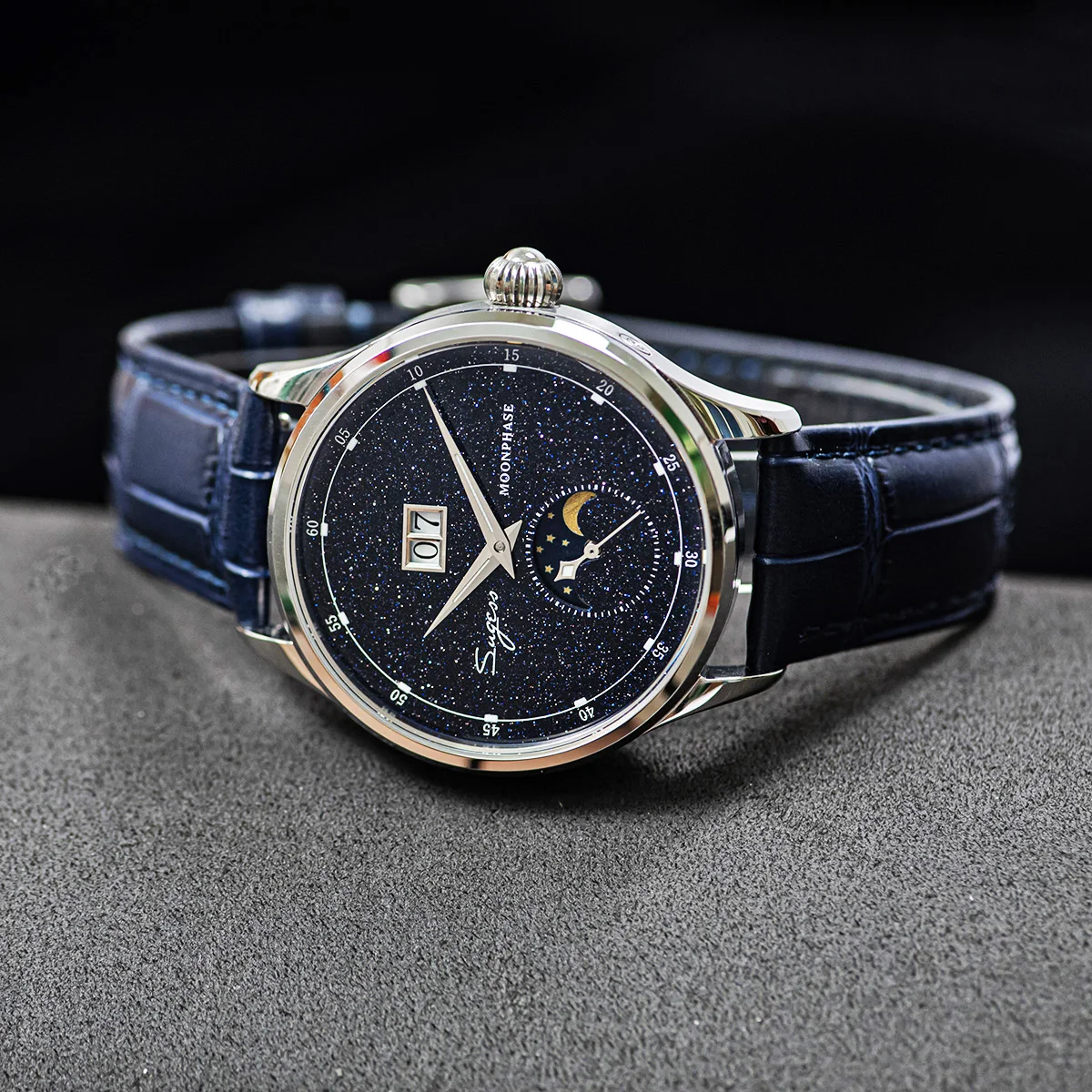 Купить Мужские часы Sugess, ограниченная серия, Moonphase 316L, чехол из нержавеющей стали, чашка ST2528, роскошный драгоценный камень, звезды, циферблат, подаро...