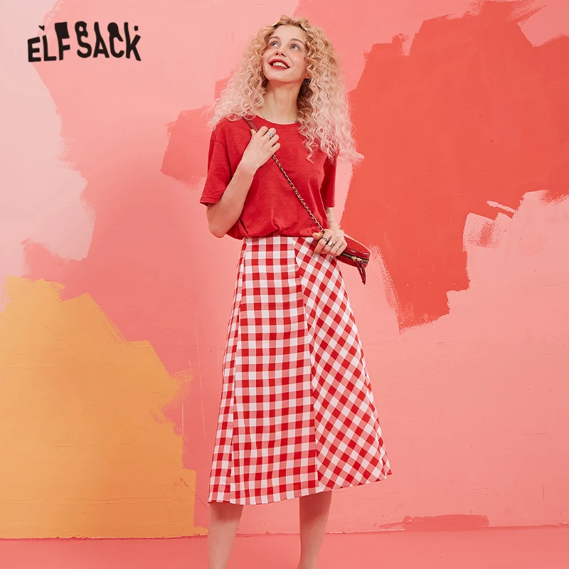 Женский комплект из двух предметов ELFSACK красный однотонный топ с клетчатой