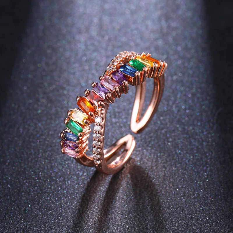 

Funmode Rose Gold Color Multicolor AAA Cubic Zircon Adjustable Finger Ring for Women anillos mujer Wholesale FR117