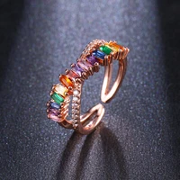funmode rose gold color multicolor aaa cubic zircon adjustable finger ring for women anillos mujer wholesale fr117