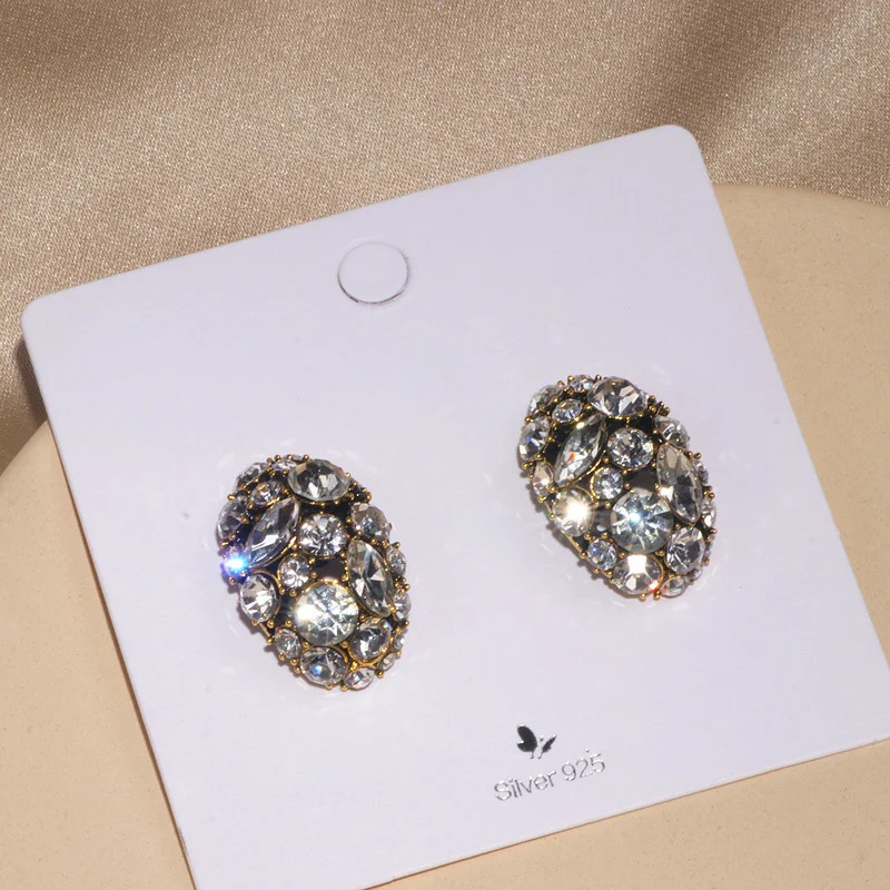 Женские винтажные серьги гвоздики с кристаллами роскошные элегантные массивные