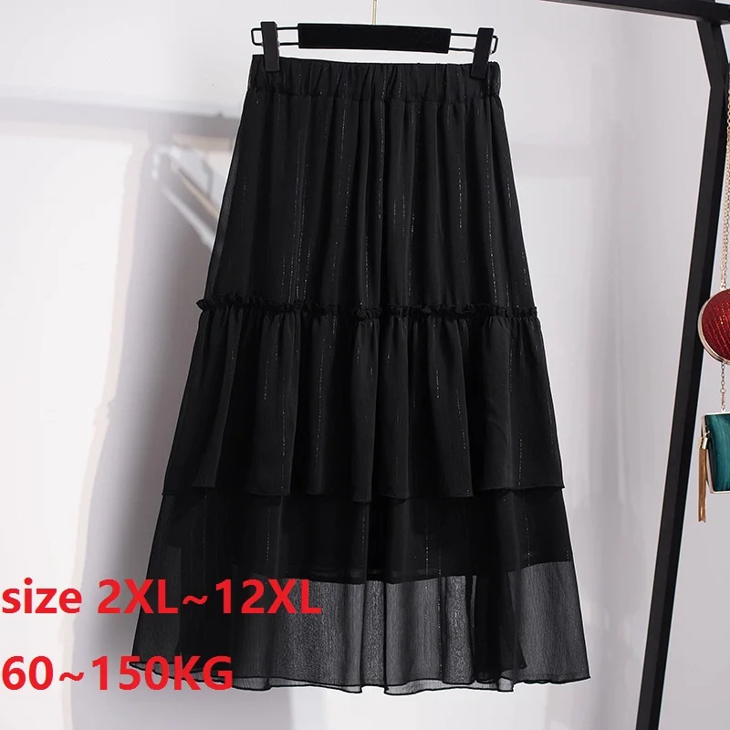 

Large size 12XL 150KG Black Chiffon Skirt High Waist women Skirt summer Casual Big Skirts