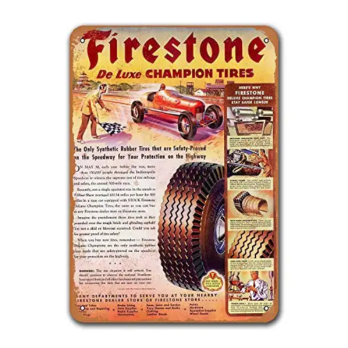

Bar Poster Dorm Tin Signs Cars Metal Vintage Wall Decor Game Room Grage Man Cave Sgins 1945 Firestone De Luxe Champion Tires Pu