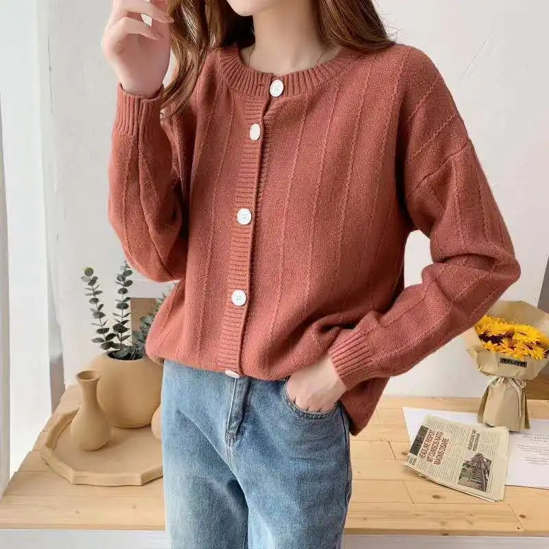 

2020 new short sweater women's loose wear all-match small top round neck knitted cardigan autumn coat