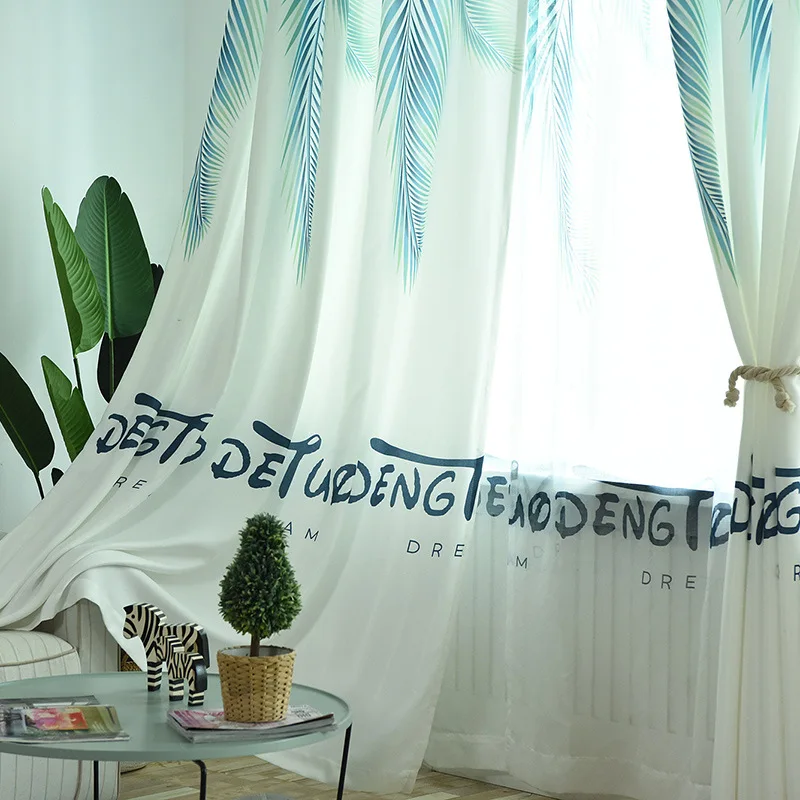 Простые современные нордические бархатные льняные шторы с банановыми листьями