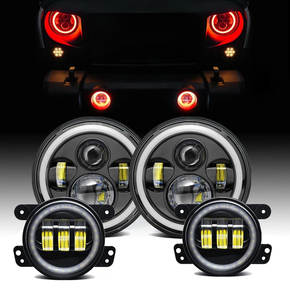 Светодиодная фара Red Halo 7 &quot80 Вт 4 дюймовые Противотуманные фары Combo для Jeep Wrangler JK