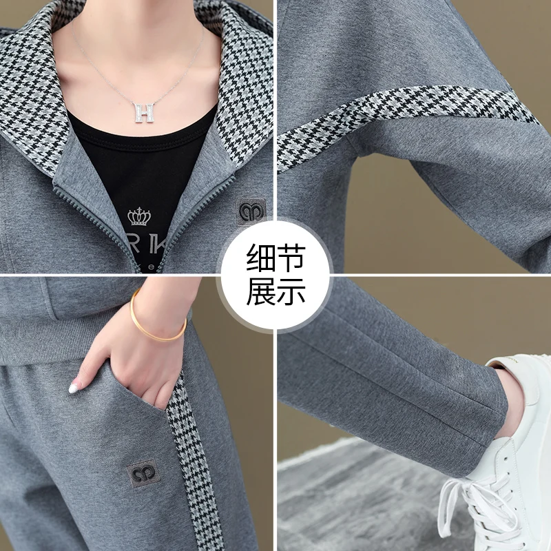 

Three Piece Suit New Long Sleeve Purple suits Loose Fit Women Fashion Tide Hoodie Spring version 2021 spring 3 pcs set for women