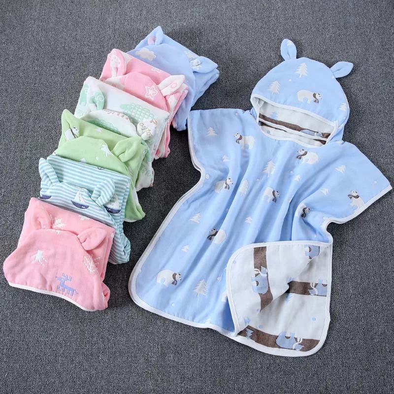 Детское полотенце накидка хлопковый банный халат 6 слоев марля Детская моющаяся