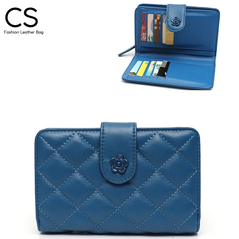 

CS Luxury Genuine Leather Bifold Short Wallet Women Quilted Card Holder Coin Purse Multi Functional Female Clutch Money Clip Bag