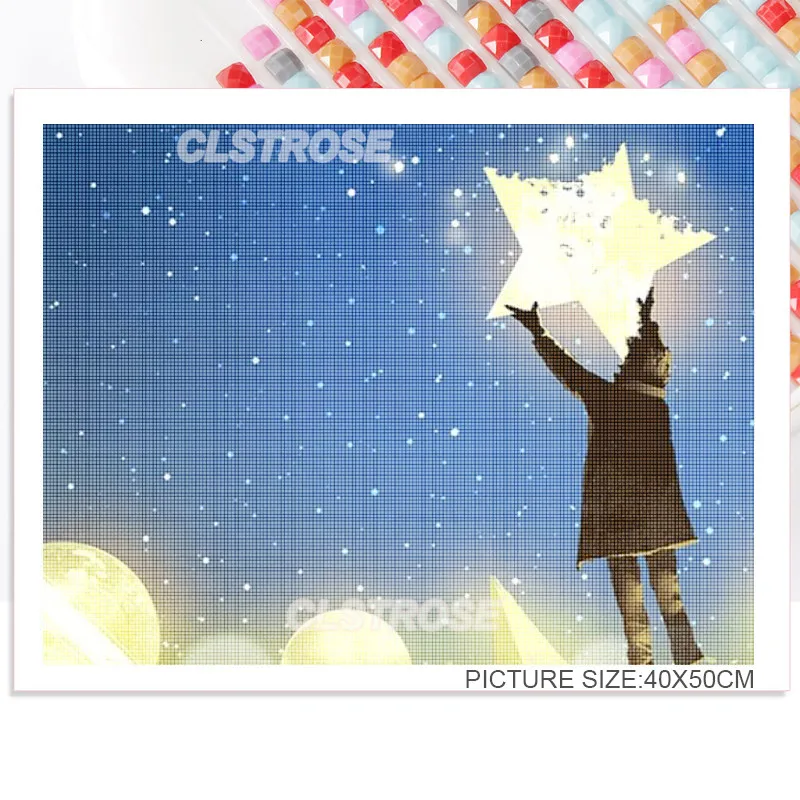 

Abstract Diamond Paiting Cross Stitch Kit In The Little Girl Hanging Stars Gift Can Be Customized Wall Art for Bedroom