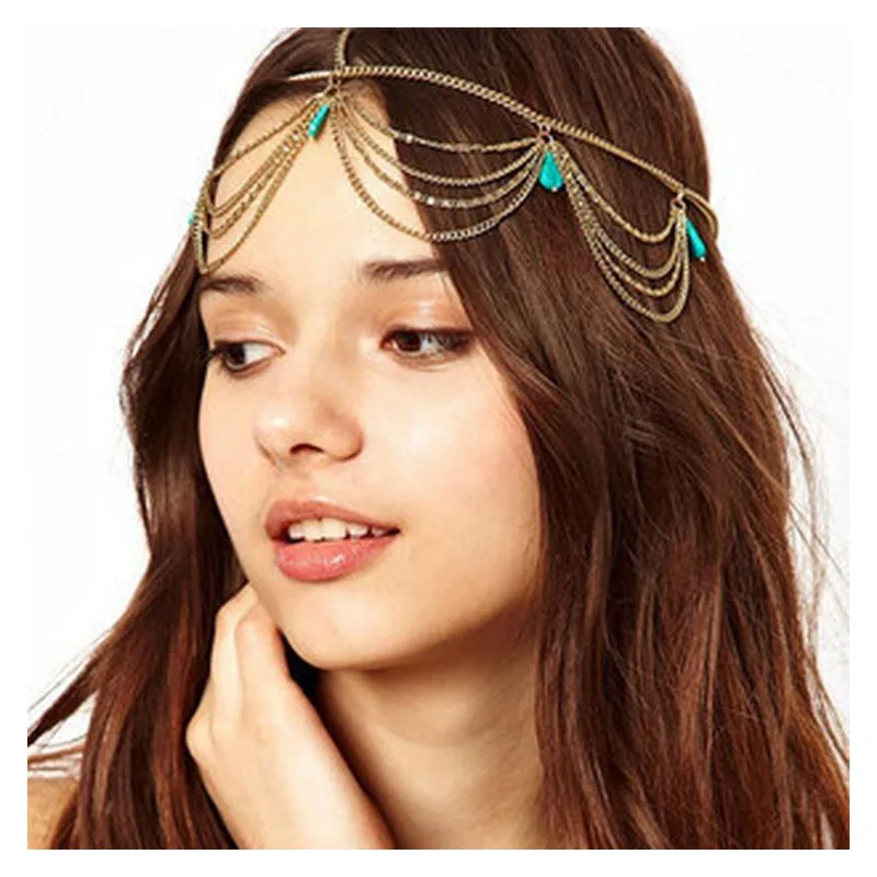 

Women's foreign trade retro trend headdress Bohemian Turquoise tassel hairband ethnic temperament versatile hairband manufacture