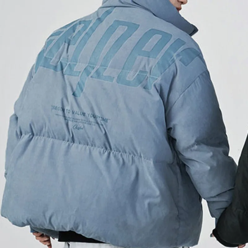 

Winter Men's Coat Thickened Bread Outerwear Sanding Printed Stand-up Collar Street Shooting Embroidered Letters Clothes Tide