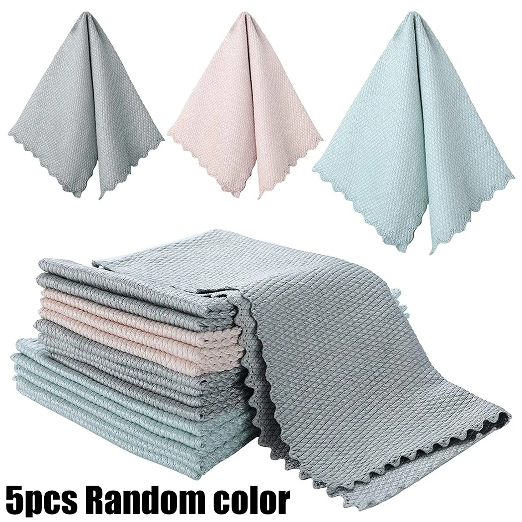 

5pcs Special Fish Scale Wipe Rag For Glass Cleaning Housework Cleaning Cloth 5pcs Super Absorbent Microfiber Kitchen Dish Cloth