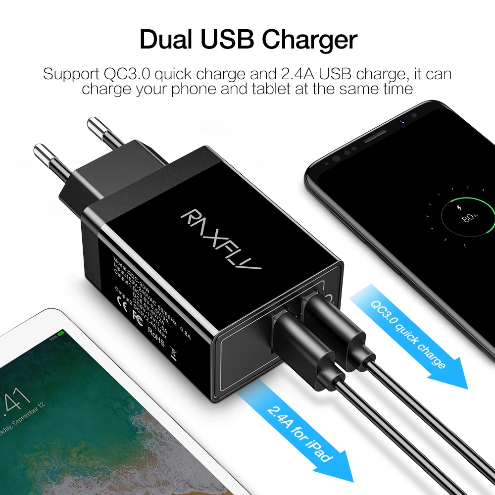 USB зарядное устройство RAXFLY для телефона быстрое QC 3 0 Для Xiaomi mi iPhone Xr универсальный