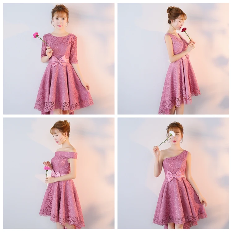 Розовое платье подружки невесты с короткими рукавами для гостей на свадьбу