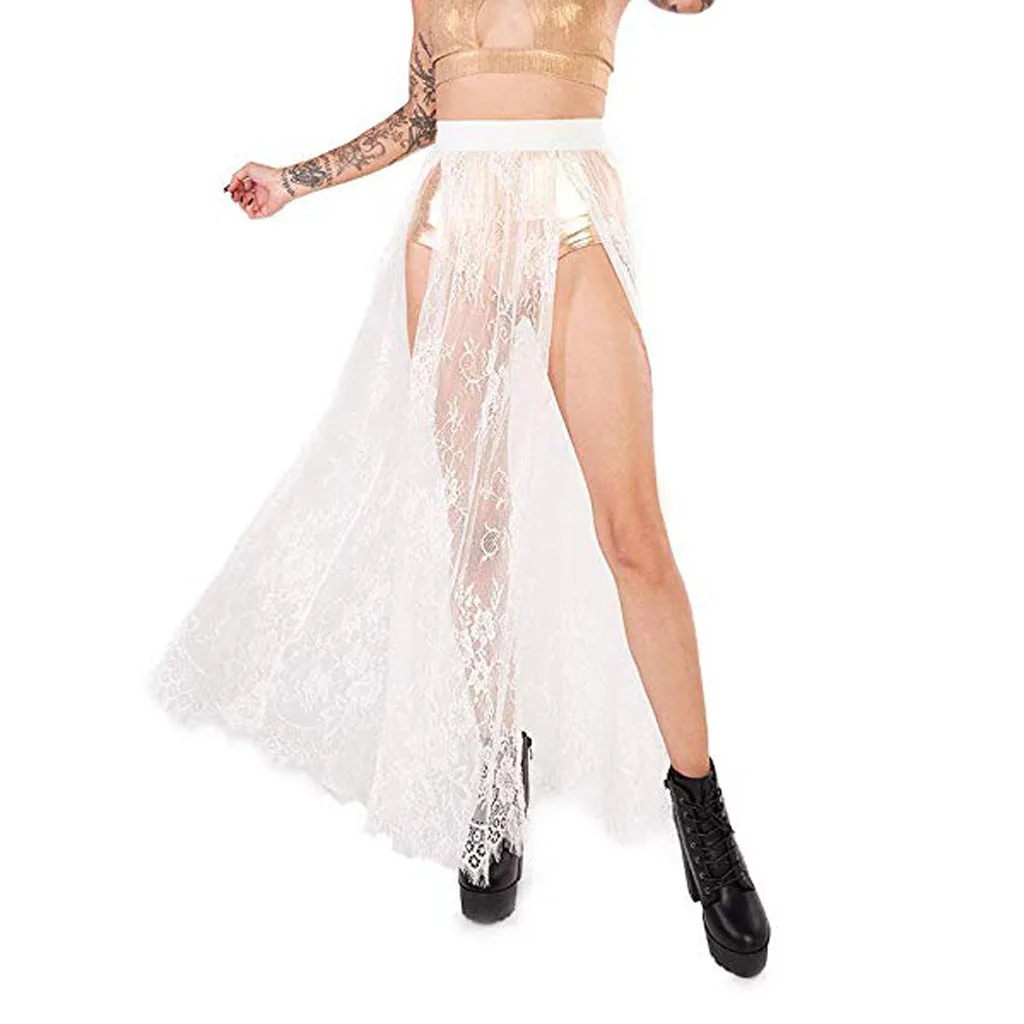 Женская юбка с эластичным поясом длинная прозрачная сетчатая макси Боковым