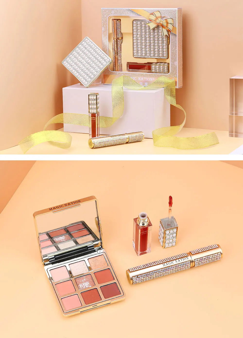 Beauty Pearl Diamond Shinny Makeup Set Lipgloss Eyeshadow Mascara Matte Velvet lipglaze Curcling lengthing Waterproof Pigmented