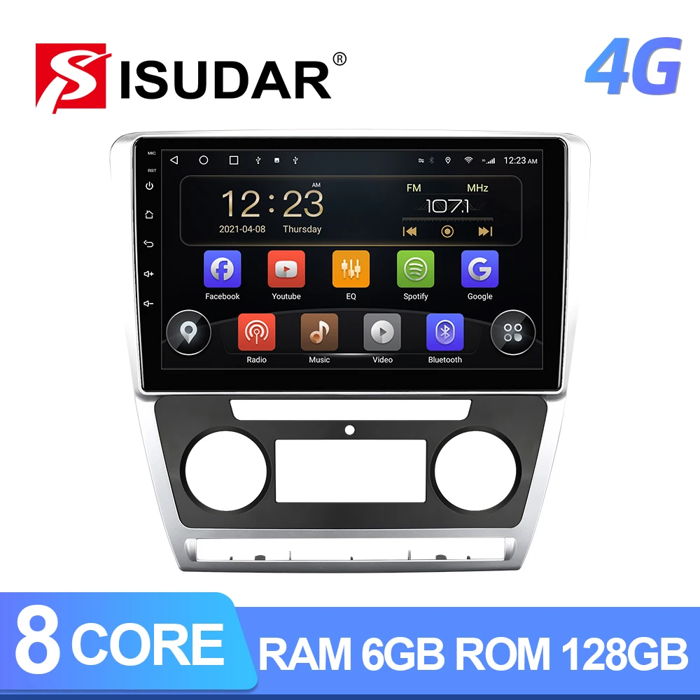 Автомобильный радиоприемник Isudar T72 1 Din 4G Android для Skoda Octavia 2009 2010 2011 2012 2013