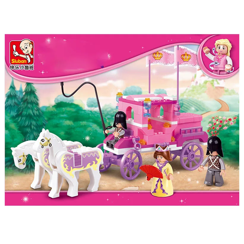 

137Pcs SLuban Pink Royal Carriage 1 Queen 2 Guard Building Blocks Minifigures Children's Educational Toys Gift for little Childs