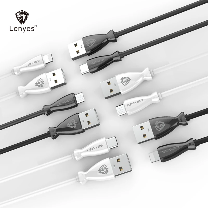 Lenyes 25 см универсальные USB кабели для iPhone 7 8 Plus 11 Pro XS Max X XR iPad 2.4A Micro V8 Тип C кабель