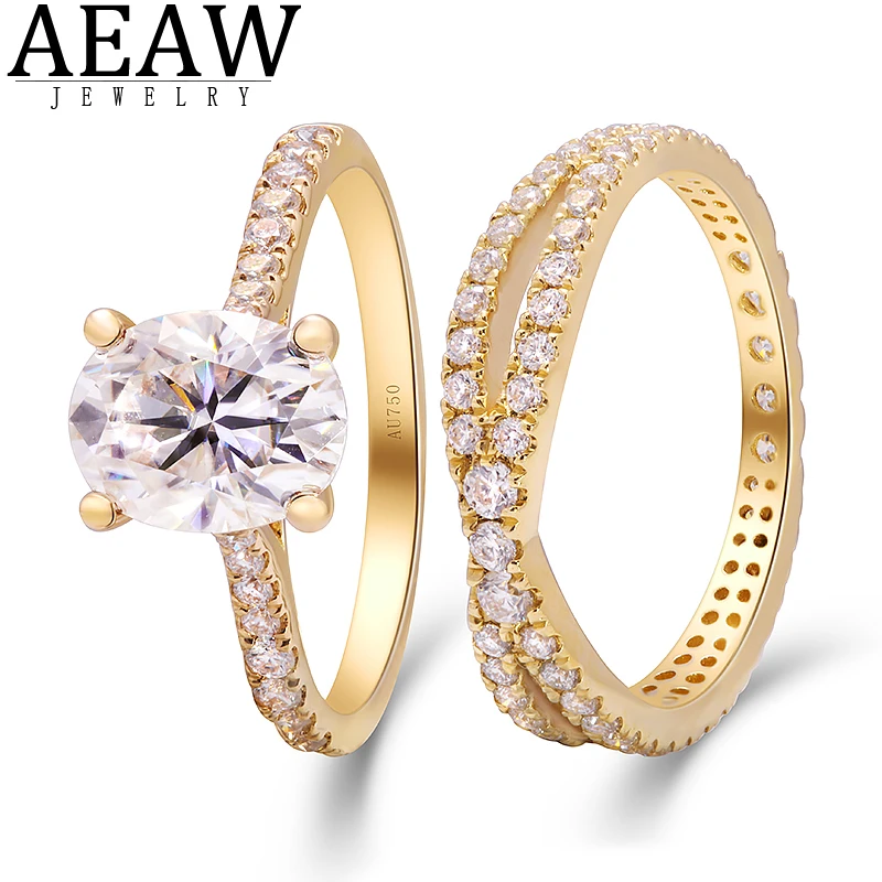 

7x9mm 2.0Carat D color Oval Cut Moissanite Engagement Ring Set 18k Yellow Gold Test Positive Lab Gorwn Diamond Certificated