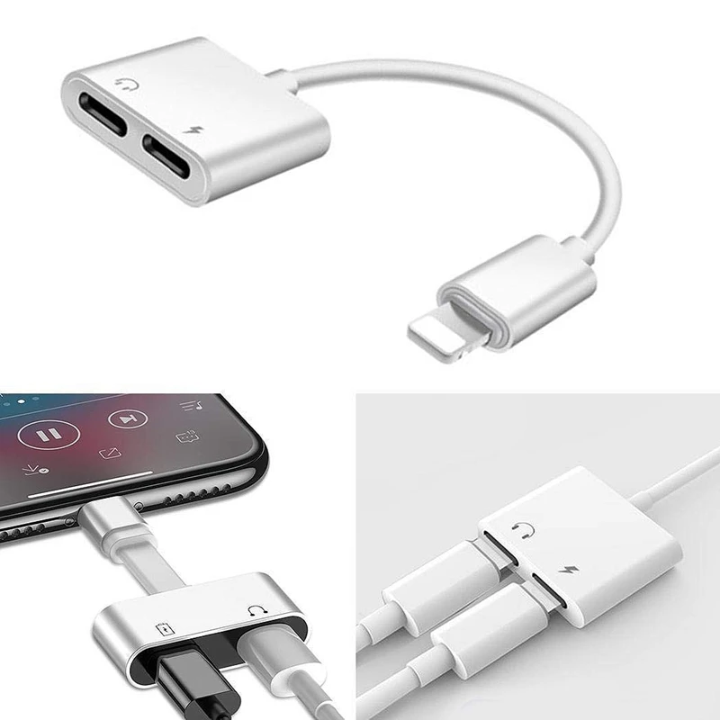 Dual Ports Adapter Splitter 2 In 1 Headphone Jack Aux Audio & Charger Cable Connector Compactible For (White) |
