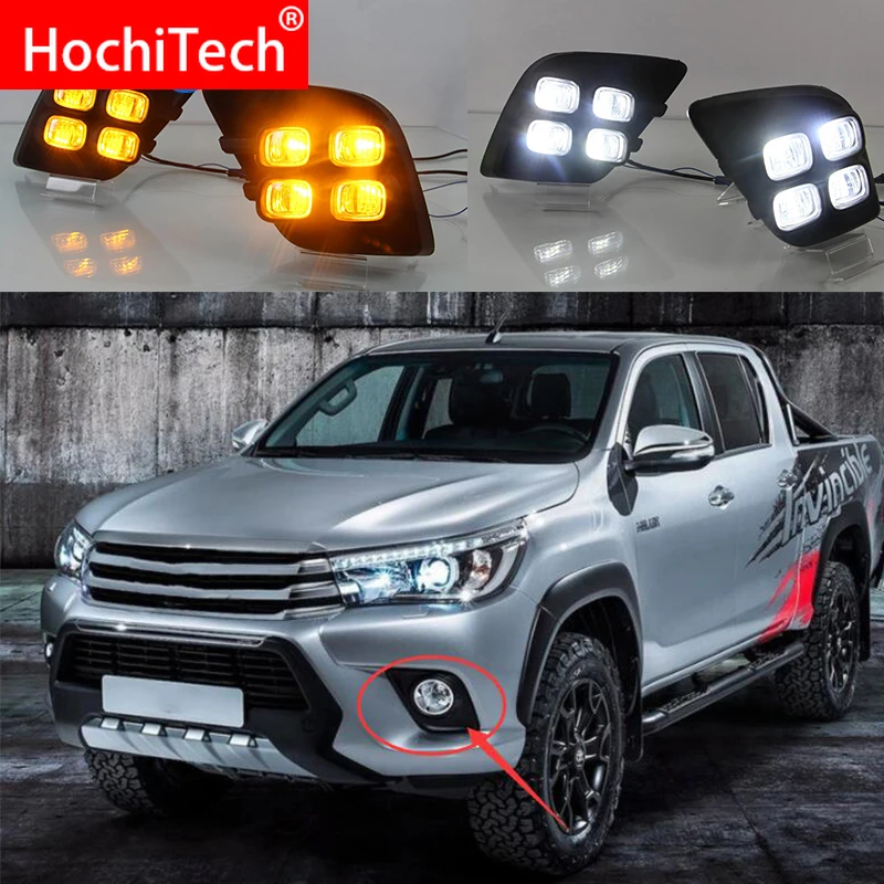 Светодиодный дневной светильник для Toyota Hilux Vigo 2015 2017 белый и желтый указатель