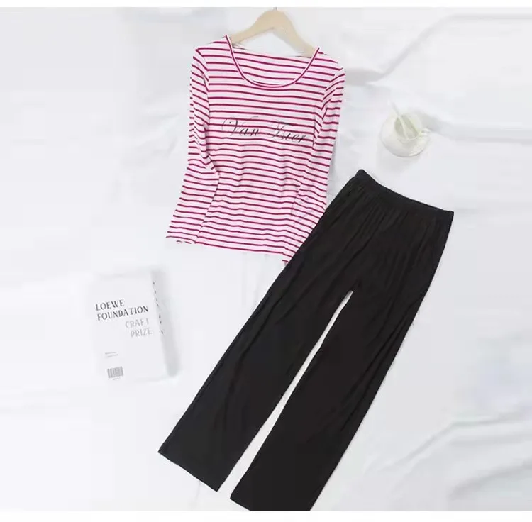 Pyjama Pour Femme Modal Cotton Women Home Service Autumn Winter Suits Long-Sleeved Trousers Set Sexy Bra Cup Pajamas Female