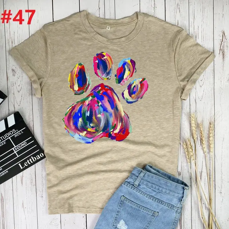 

Dog Paw Watercolor Women T Shirt funny Female Short Sleeve Harajuku Oversized T Shirt Casual Loose Graphic Tee Tops Femme