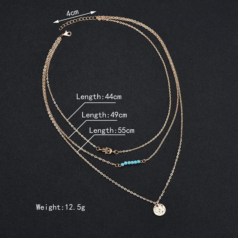 Богемное многослойное ожерелье-цепочка Круглый Кулон Пальма ожерелье женское