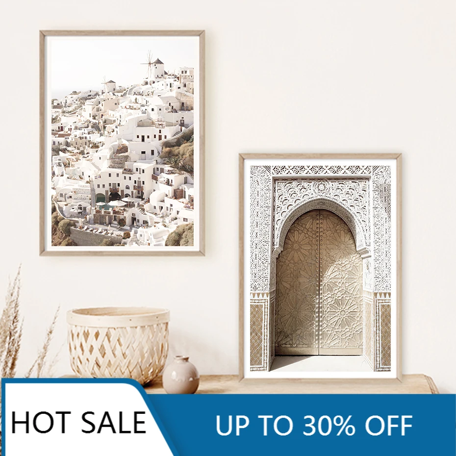 Марокканский архитектурный минималистичный бежевый настенный художественный