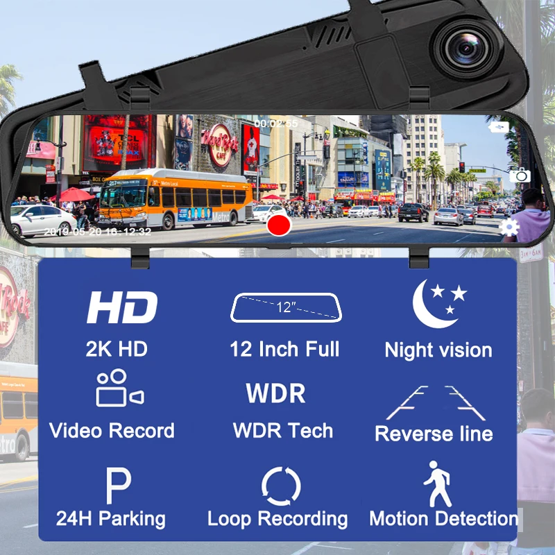 2K видео 1" поток автомобиля зеркало заднего вида DVR 2.5D экран супер ночного видения видеорегистратор камера видео рекордер двойной Cam Регистратор