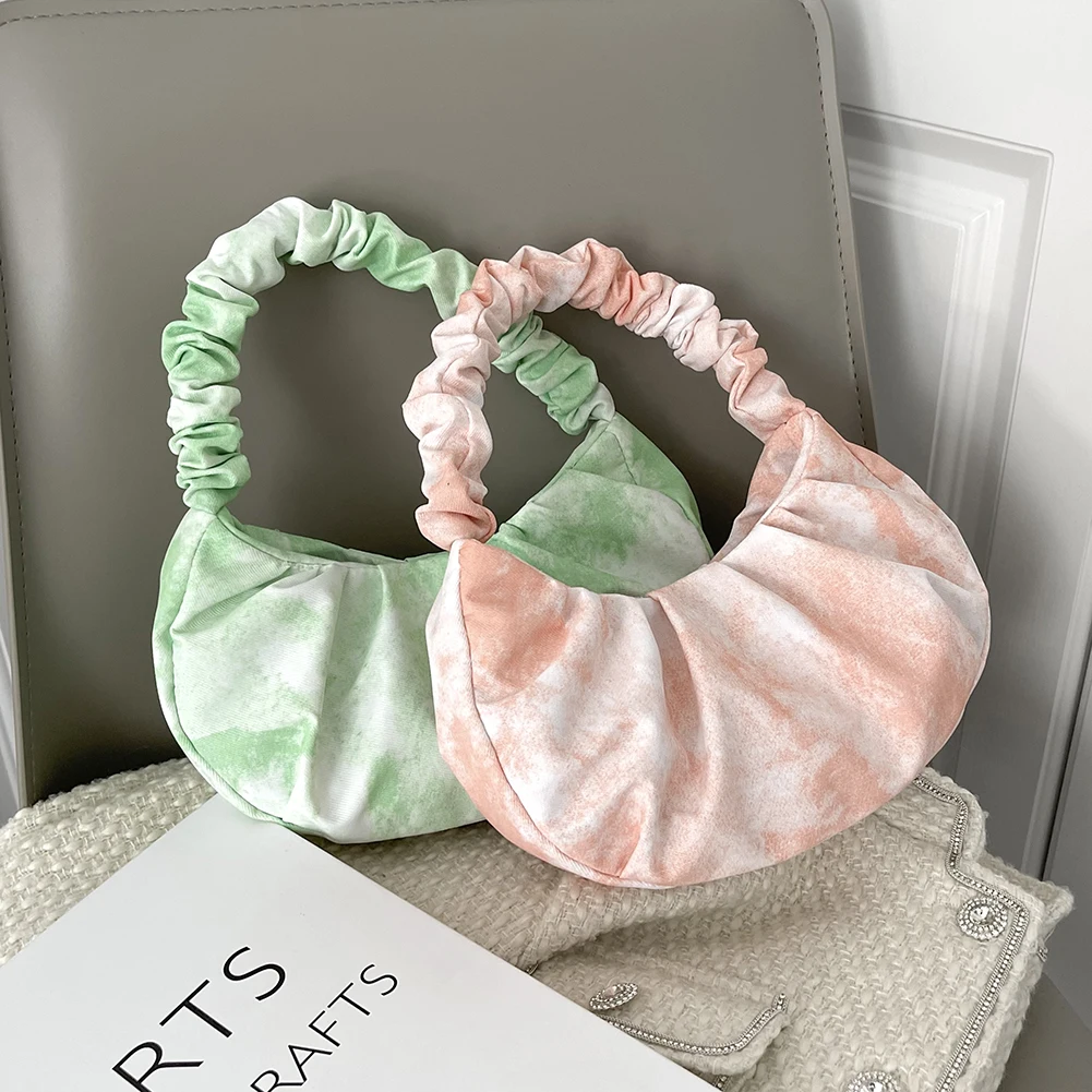

Fashion Women Tie Dye Printing Canvas Shoulder Underarm Bag Casual Ladies Pleated Small Purse Handbags