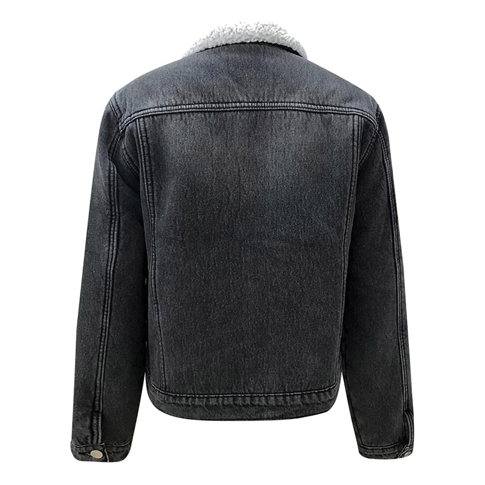 Куртка женская джинсовая с карманами теплая верхняя одежда из овечьей шерсти