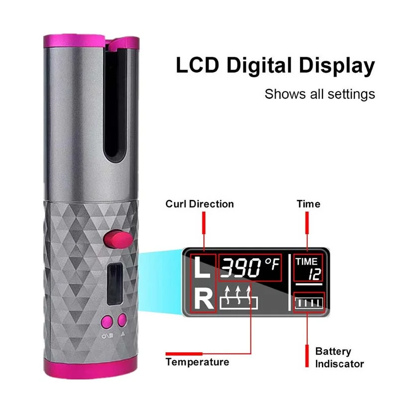 Беспроводная Автоматическая Плойка для волос утюжок с зарядкой от USB ЖК-дисплеем