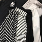 Женская футболка с длинным рукавом, черно-белая полосатая, свободная, 2020