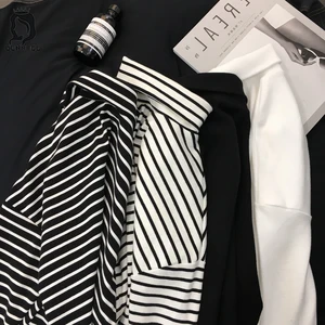 Женская футболка с длинным рукавом, черно-белая полосатая, свободная, 2020