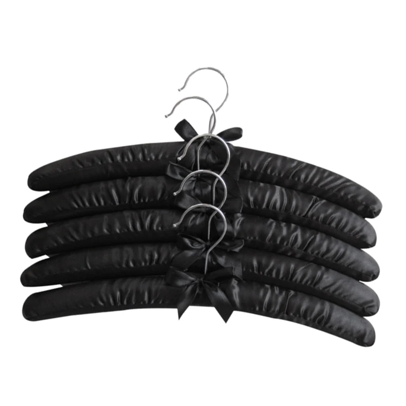 

15 Inch Large Satin Padded Hangers,Silk Hangers For Wedding Dress Clothes,Coats,Suits,Blouse (Black,5 Pack)