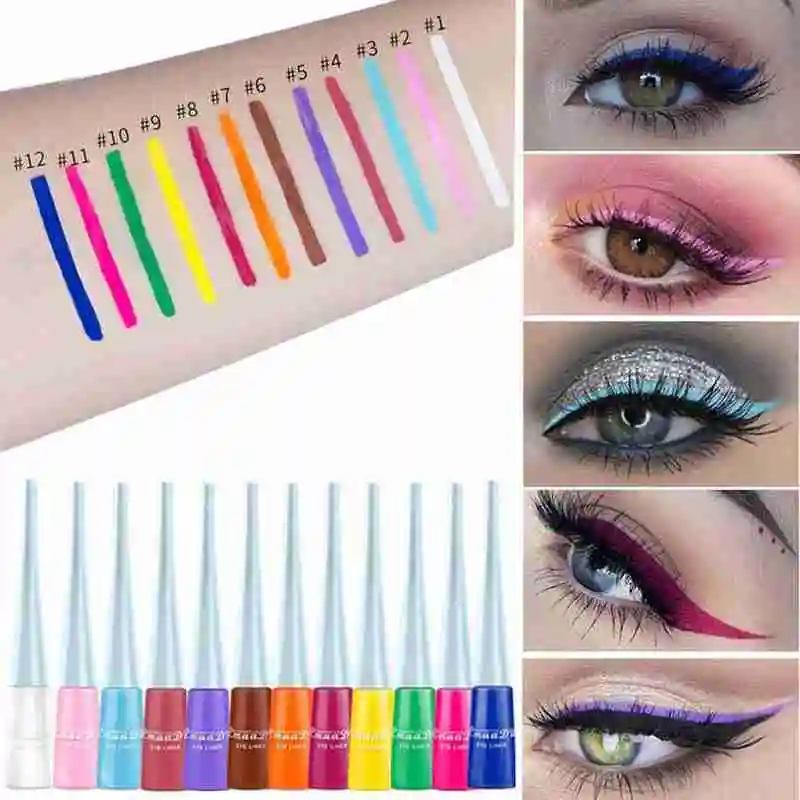 Жидкая подводка для глаз цветная водостойкий макияж жидкий синий зеленый желтый
