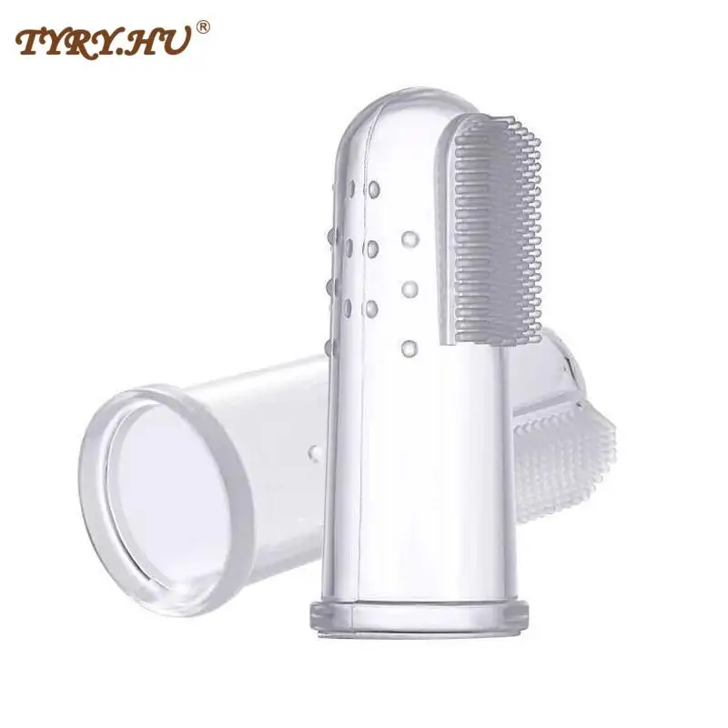 Juego de cepillo de dientes de silicona para beb&eacute; + caja, limpieza de goma, suave, transparente-0