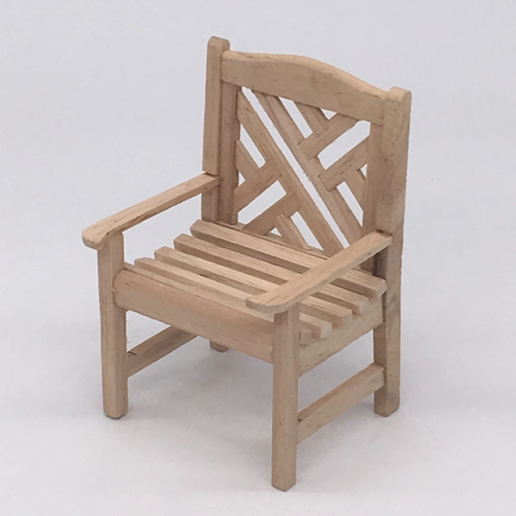 

1/12 Scale Wood Dollhouse Miniature Unfinished Chair Living Room Furniture Unpainted Garden Decor Dolls Acc Model Toy