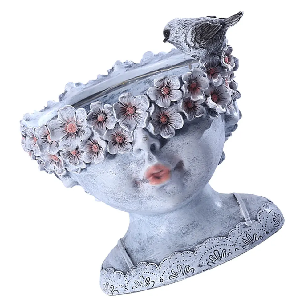 

1Pc Classic Girl Head Statue Flowerpot Creative Luminouse Solar Adornment Grey